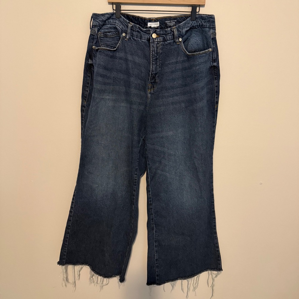 Good American Good Petite Palazzo Jeans Plus Size 20 High Rise Wide Leg Raw Hem